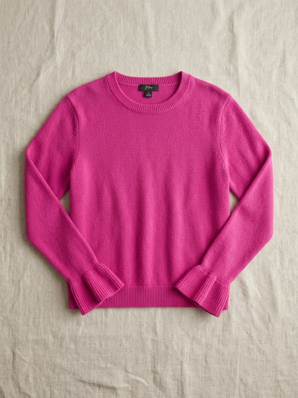 J.Crew 100% Cotton Ruffle Cuff Crewneck Sweater Hot Pink - Size XL